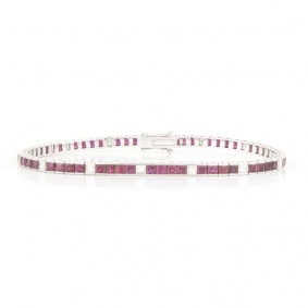 18k White Gold Princess Cut Ruby and Diamond Line Bracelet 6.80ct